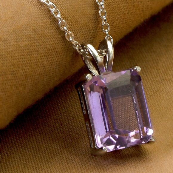 Natural 3cts Amethyst Silver Pendant Necklace, Stamped 925, February Birthstone - Picture 3 of 10